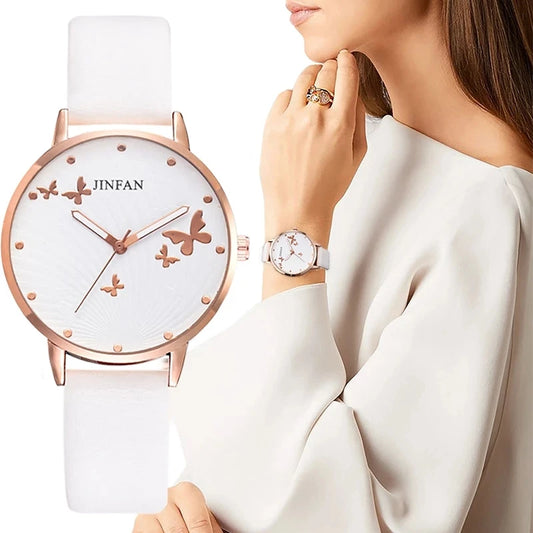 Butterfly Dial Leather Ladies Watch