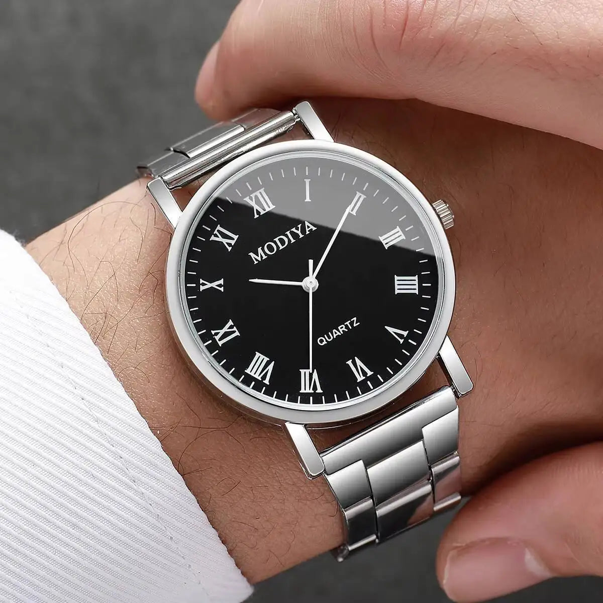 Men's Roman Dial Watch & Jewelry Set (4pcs)