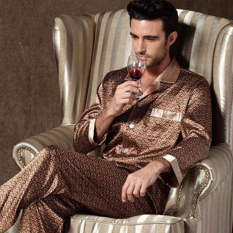 Men's Ice Silk Satin Pajama Set