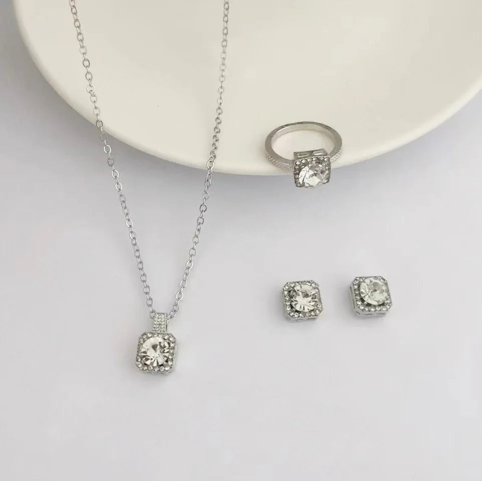 Cube Necklace Earring Ring Set