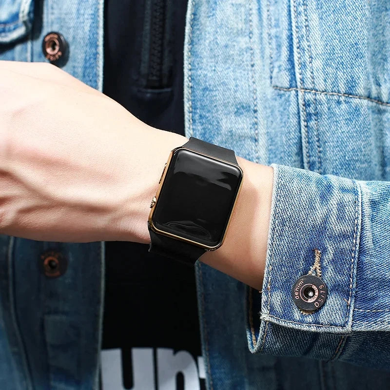 Men's Black Silicone LED Watch