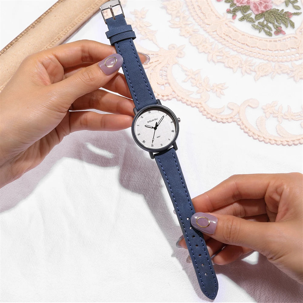 elegant fashion round dial women casual leather watch