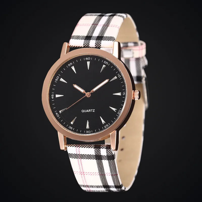 Women's Vintage Plaid Leather Quartz Watch