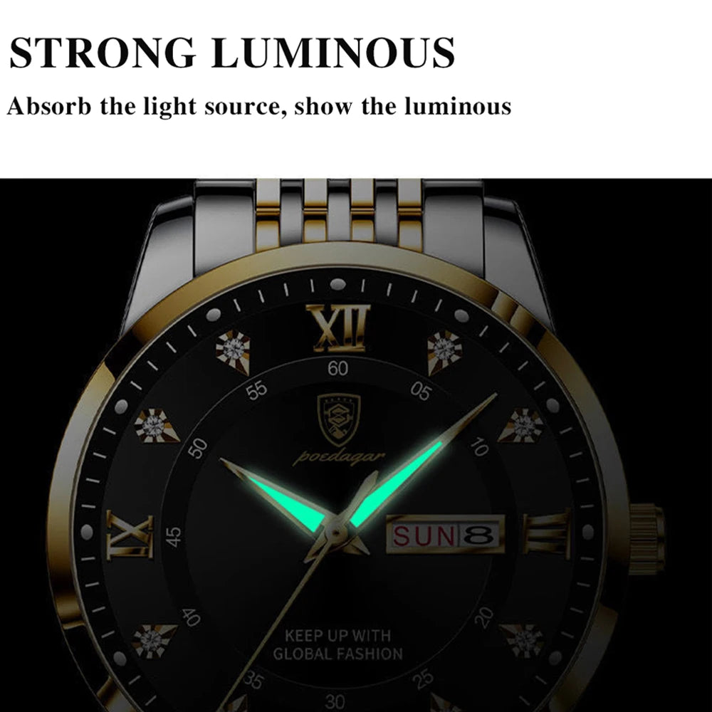 POEDAGAR Leather Quartz Watch