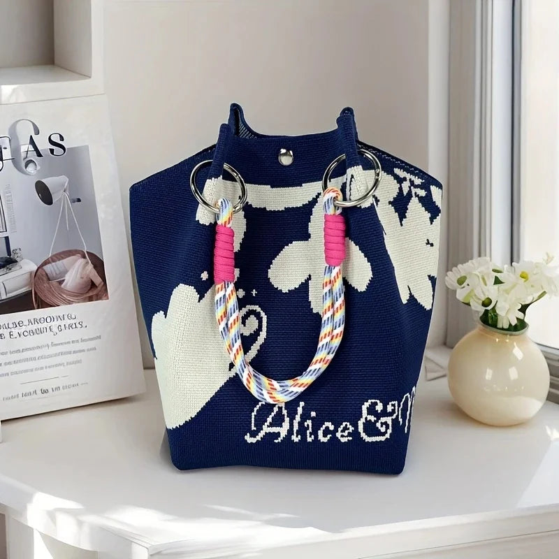 Vintage Floral Knit Tote Bag