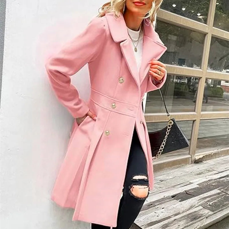 Woolen Double-Breasted Women Coat