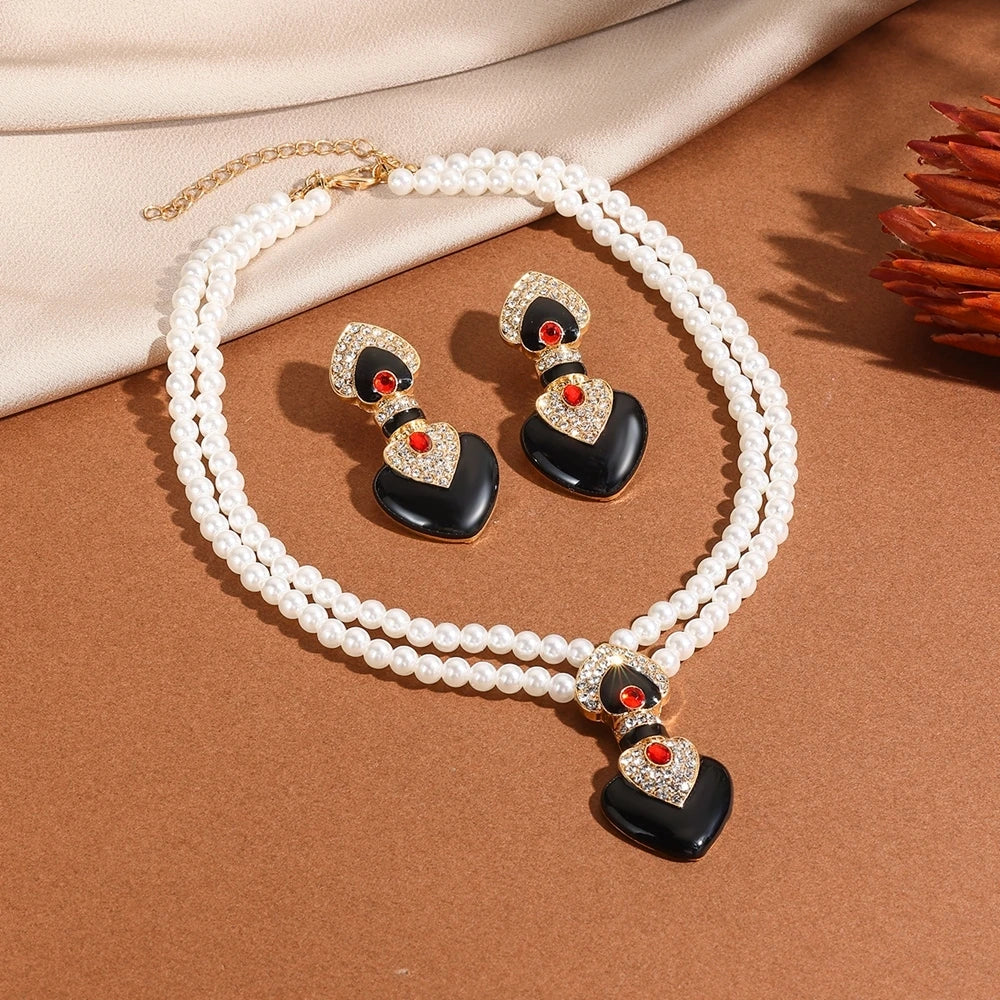 Enamel Pearl Bridal Jewelry Set