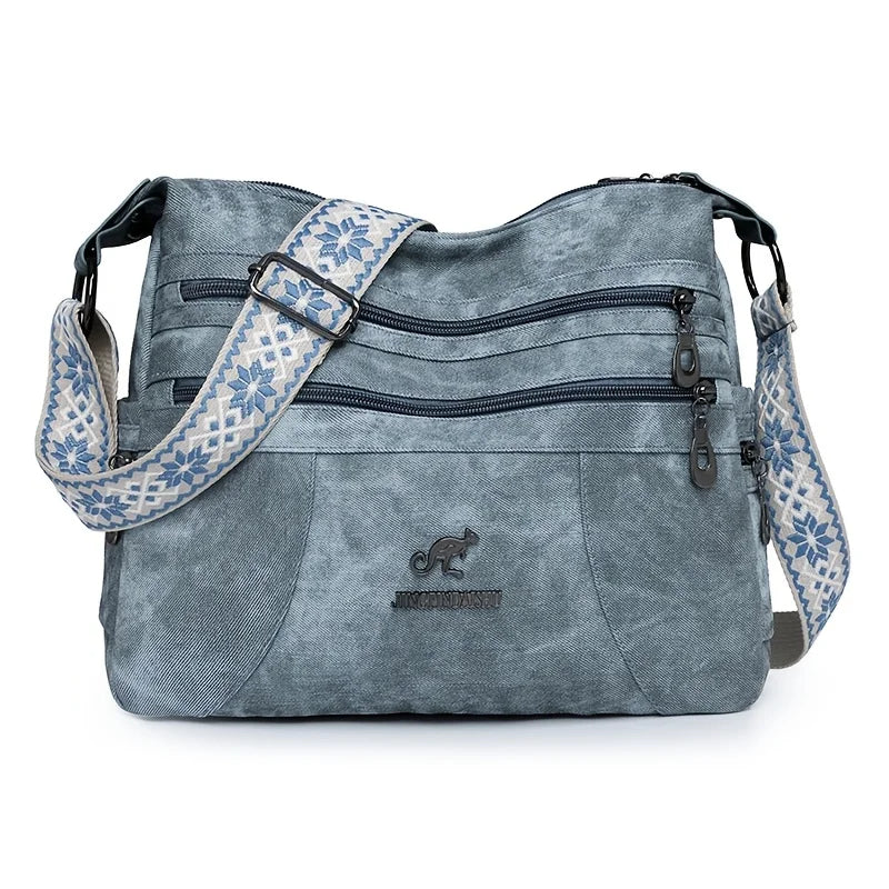 Denim Multi-Layer Crossbody Bag