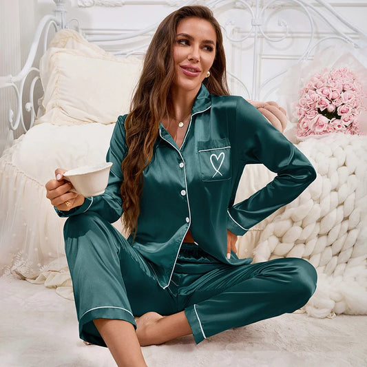 Embroidery Long-Sleeve Pajama Set