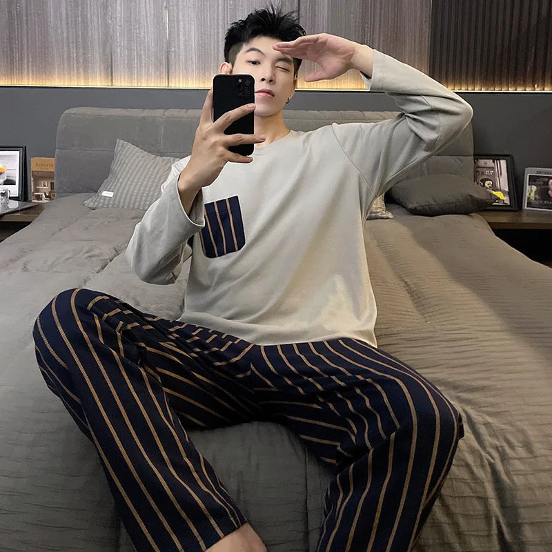 Cotton O-Neck Men Pajama Set