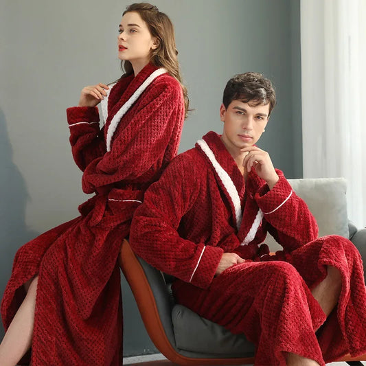 Flannel Couple Bathrobe Set