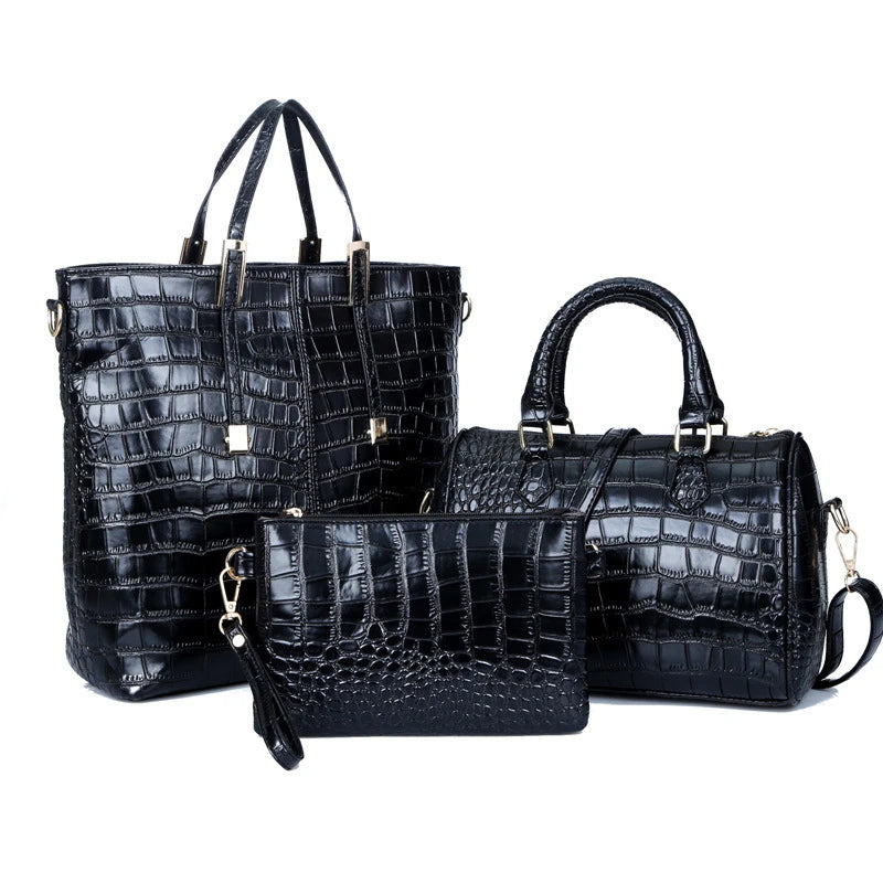 Women's Crocodile PU Leather 3-Piece Bag Set