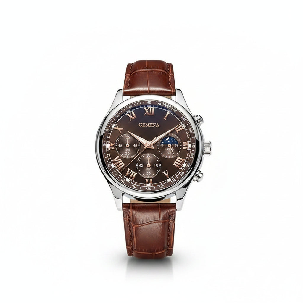 Men's Leather Strap Analog Quartz Watch