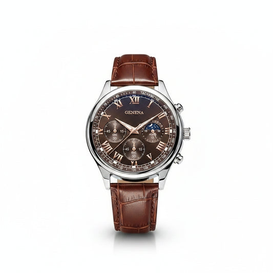 Men's Leather Strap Analog Quartz Watch