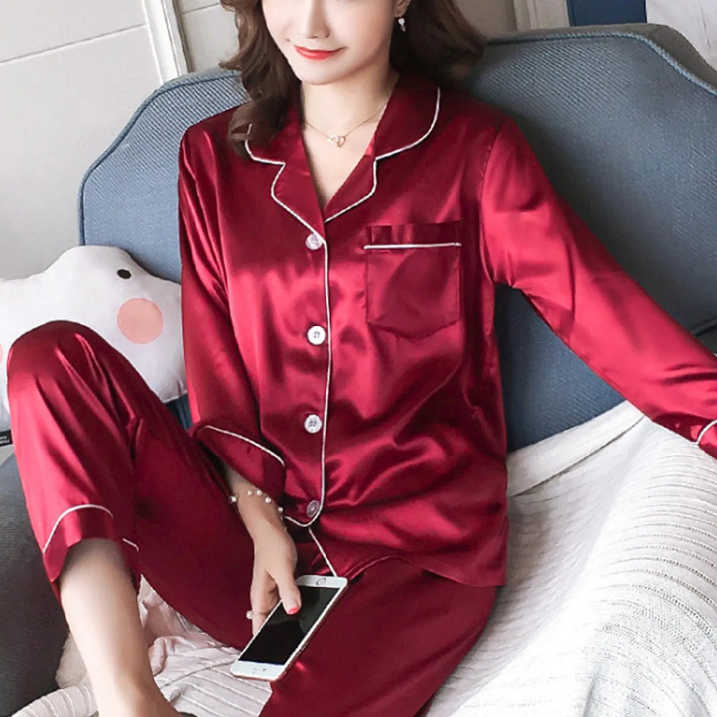 Women's Silk Cardigan Pajama Set