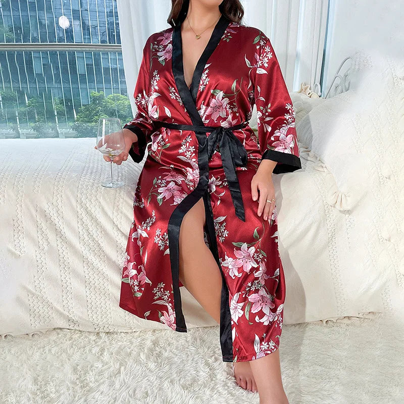 Women's Plus Size Silk Print Pajamas
