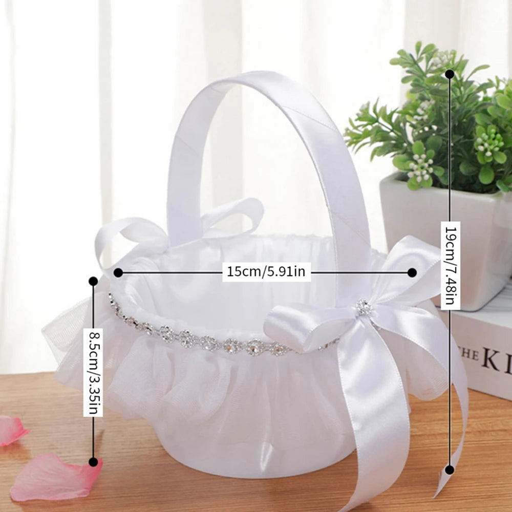 White Flower Girl Basket Lace Wedding Decor