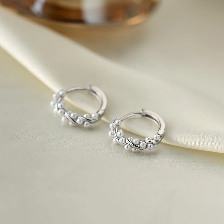 Women's S925 Silver Pearl Hoop Earrings