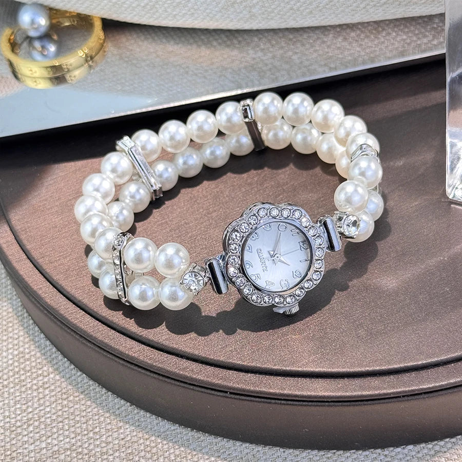 Women's Pearl Diamond Elastic Bracelet Watch