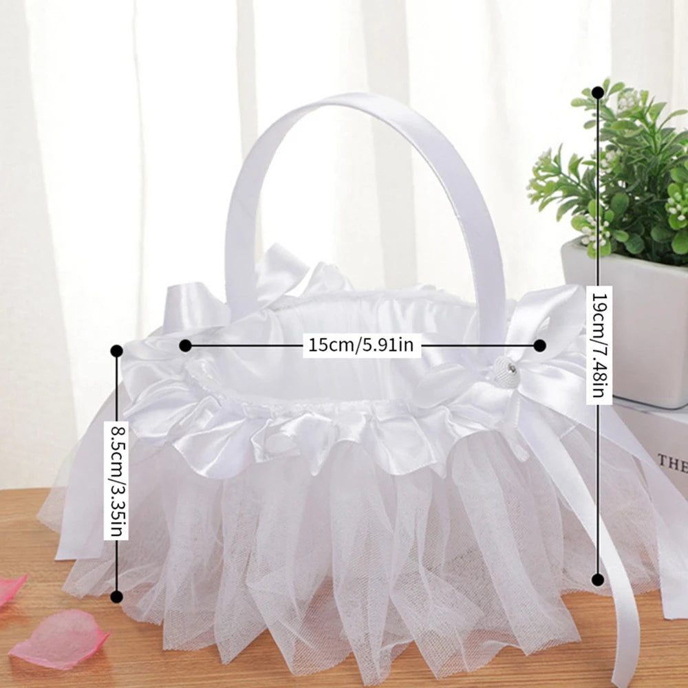 White Flower Girl Basket Lace Wedding Decor