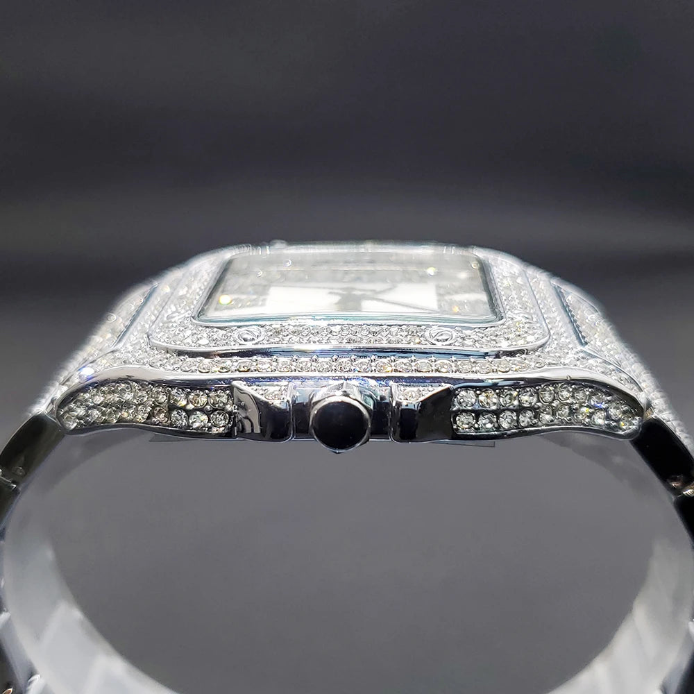 Women's Iced Diamond Square Quartz Watch