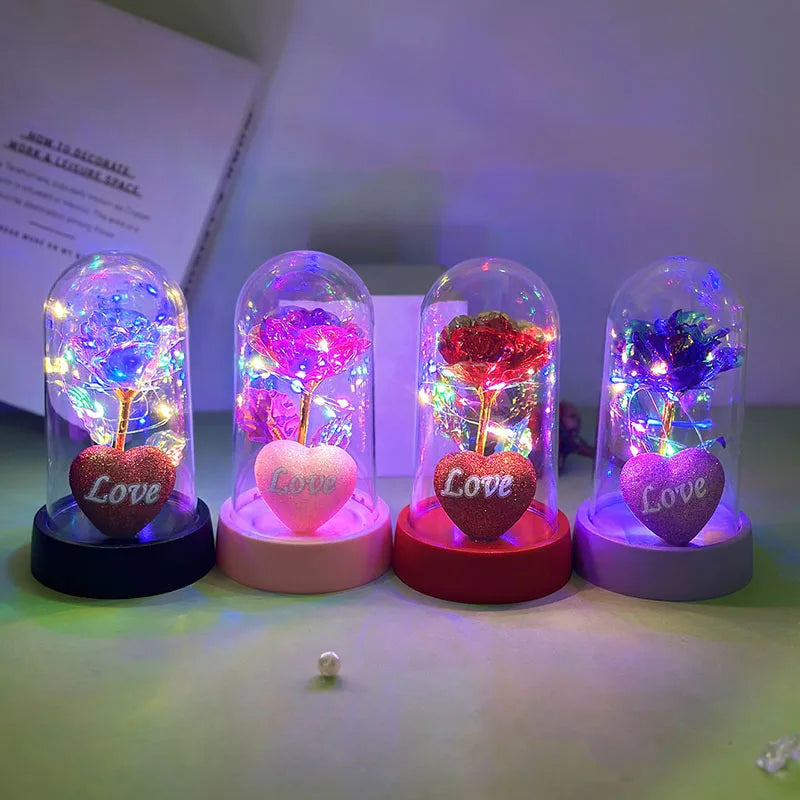 Glowing Rose Plastic Dome LED Decor Gift