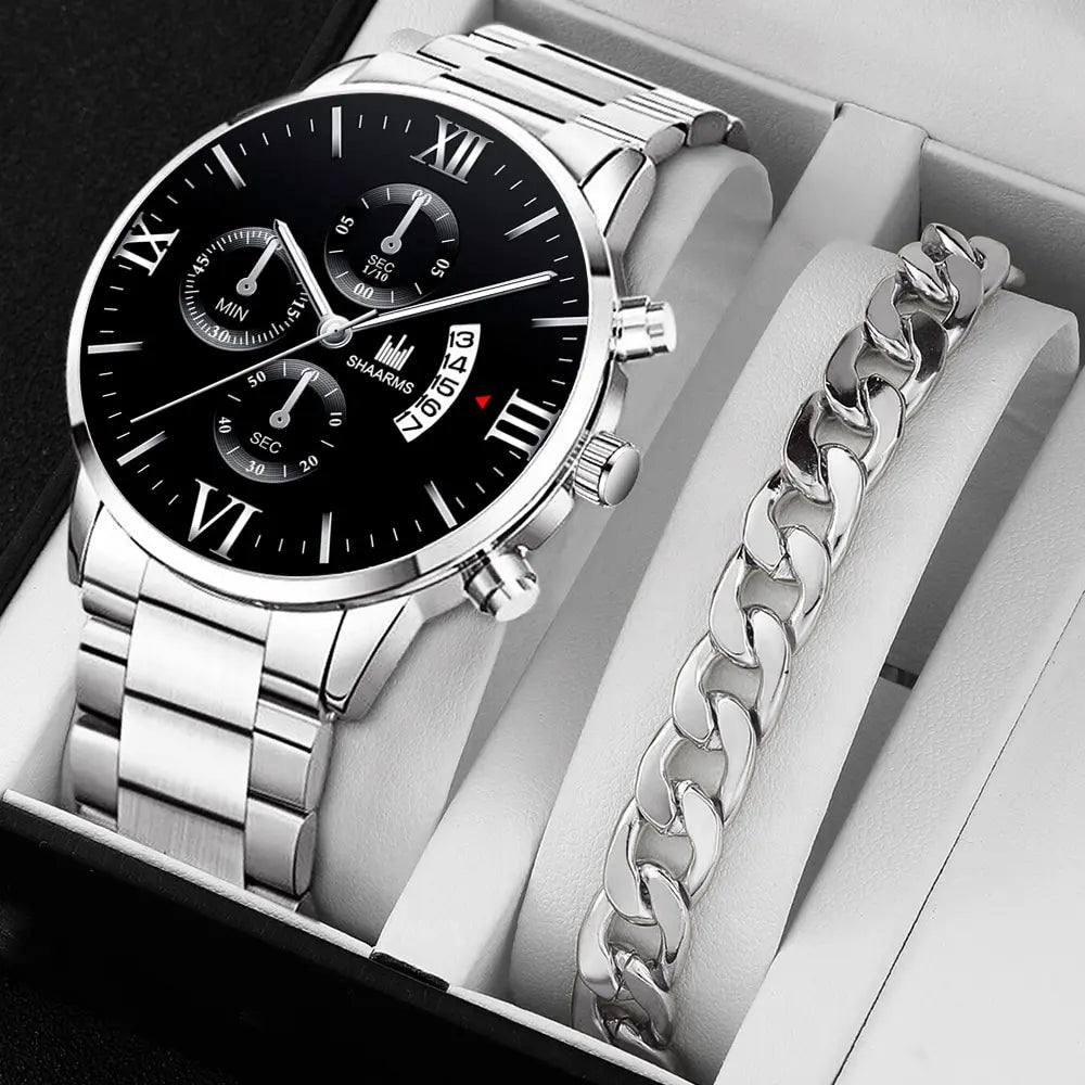 Men's Steel Calendar Business Quartz Watch