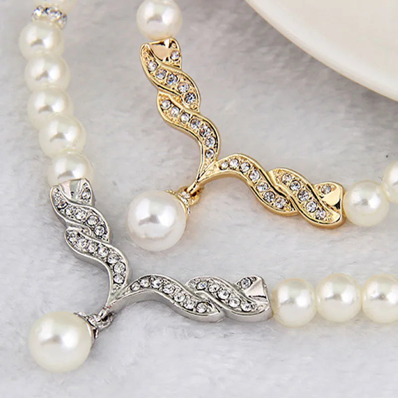 Gold Pearl Necklace Earring Set