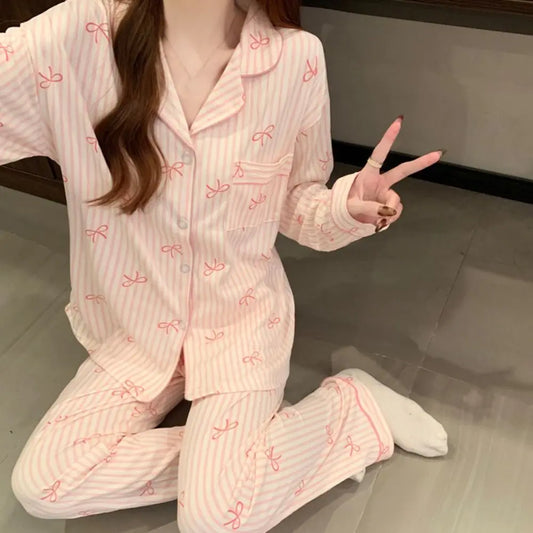 Women's Stripe Bow Sweet Pajama Set