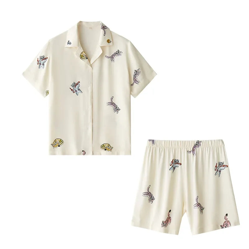 Tiger Print Satin Pajama Set