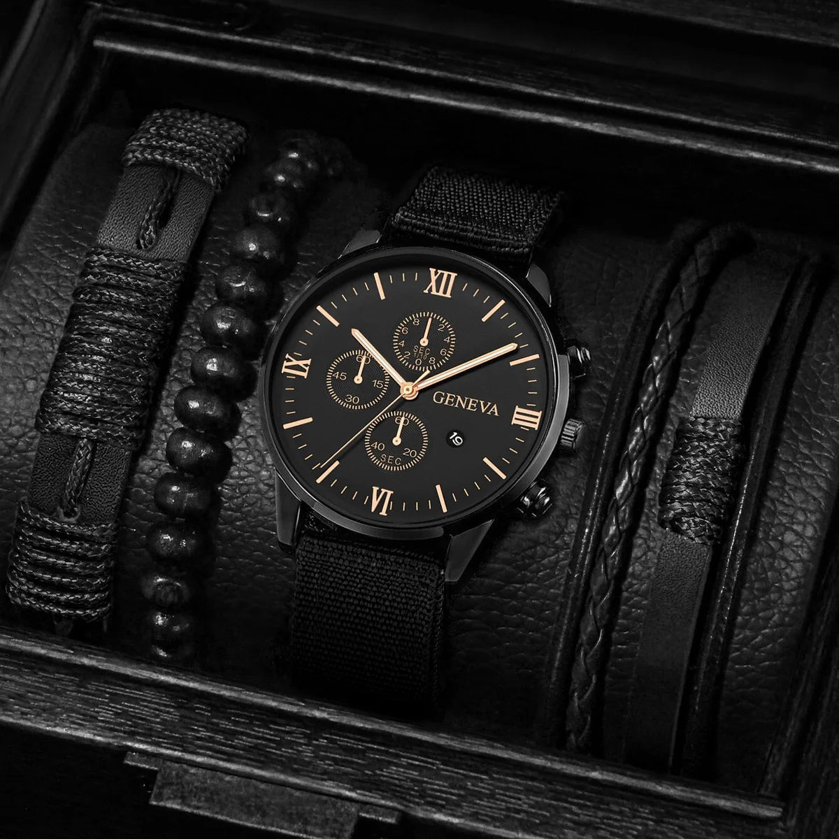 Men's Quartz Watch & Bracelet Set (4-5pcs)