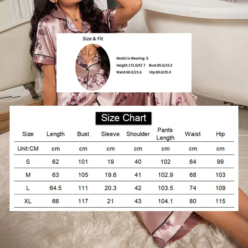 Women's Satin Floral Pajama Set
