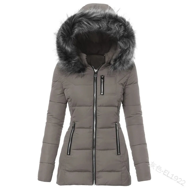 Fur Collar Hooded Women Parka