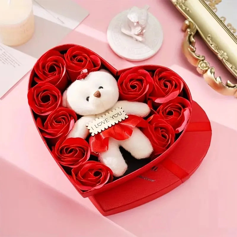 Artificial Rose Gift Box Bear Valentine