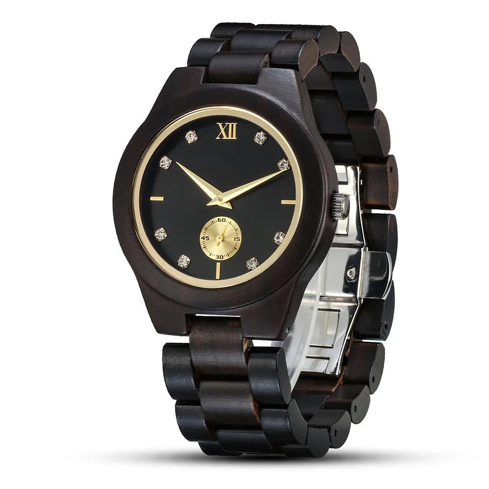 Women's Wood & Diamond Dial Quartz Watch