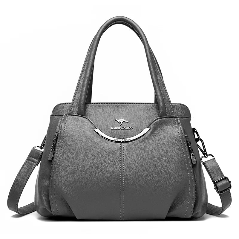 Soft Leather Multi-Pocket Tote Bag