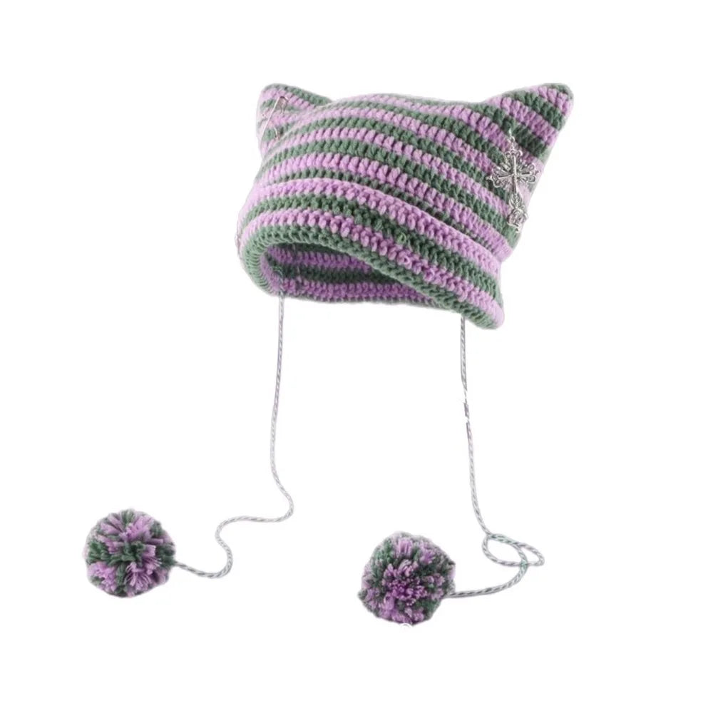 Y2K Devil Ear Knitted Beanie