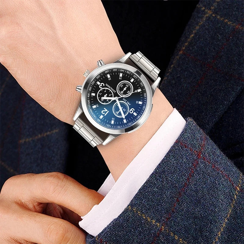 Men's Steel Band Quartz Watch & Bracelet (1-2pcs)