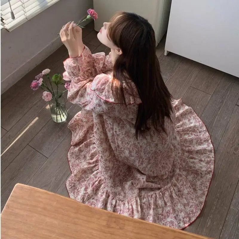 Women's French Floral Ruffle Pajama Set