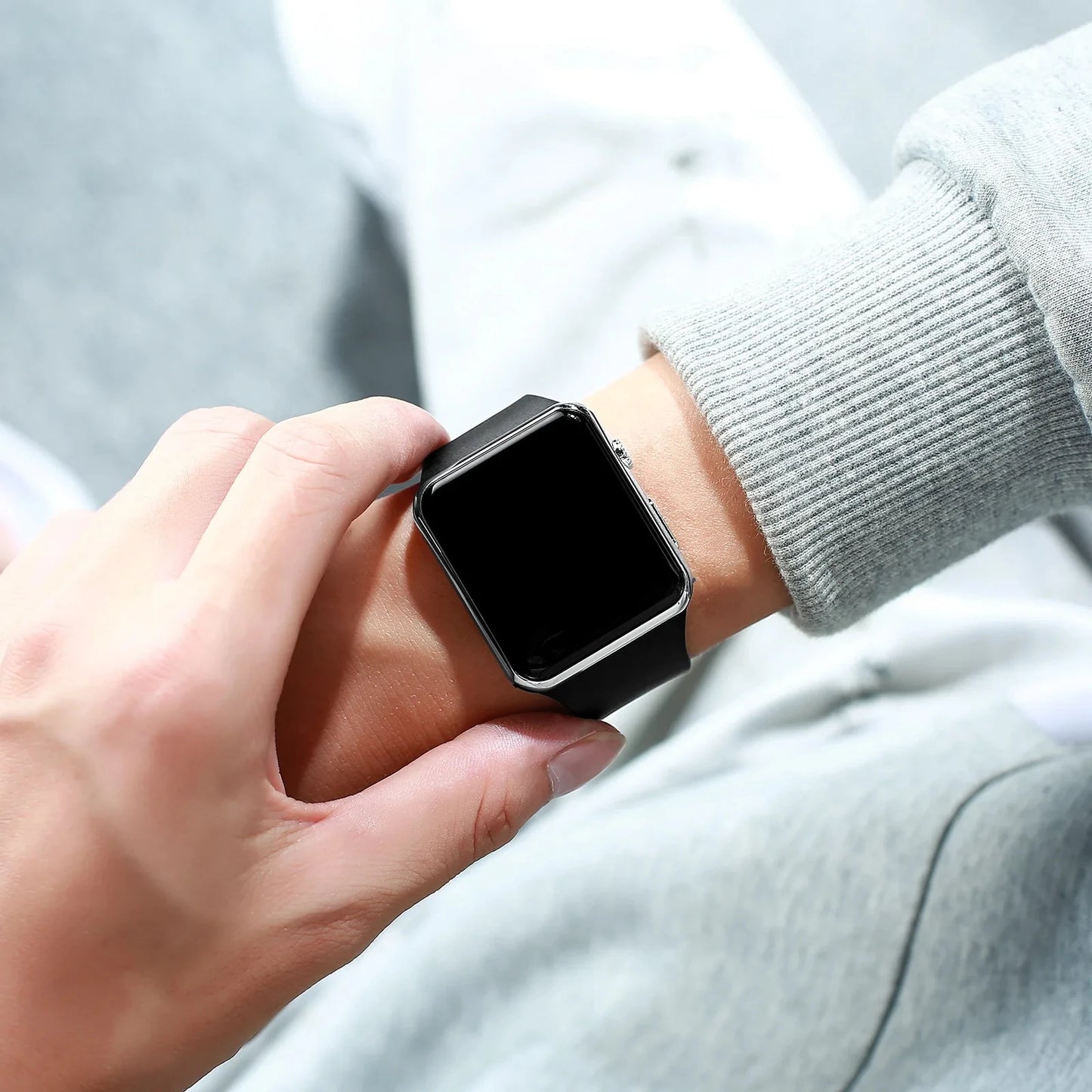 Men's Black Silicone LED Watch