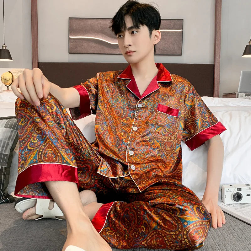 Men's Ice Silk Satin Pajama Set
