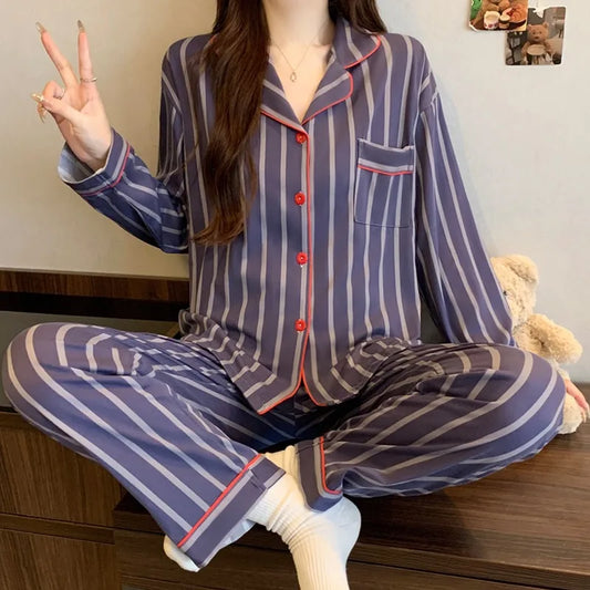 Striped French Women Pajama Set