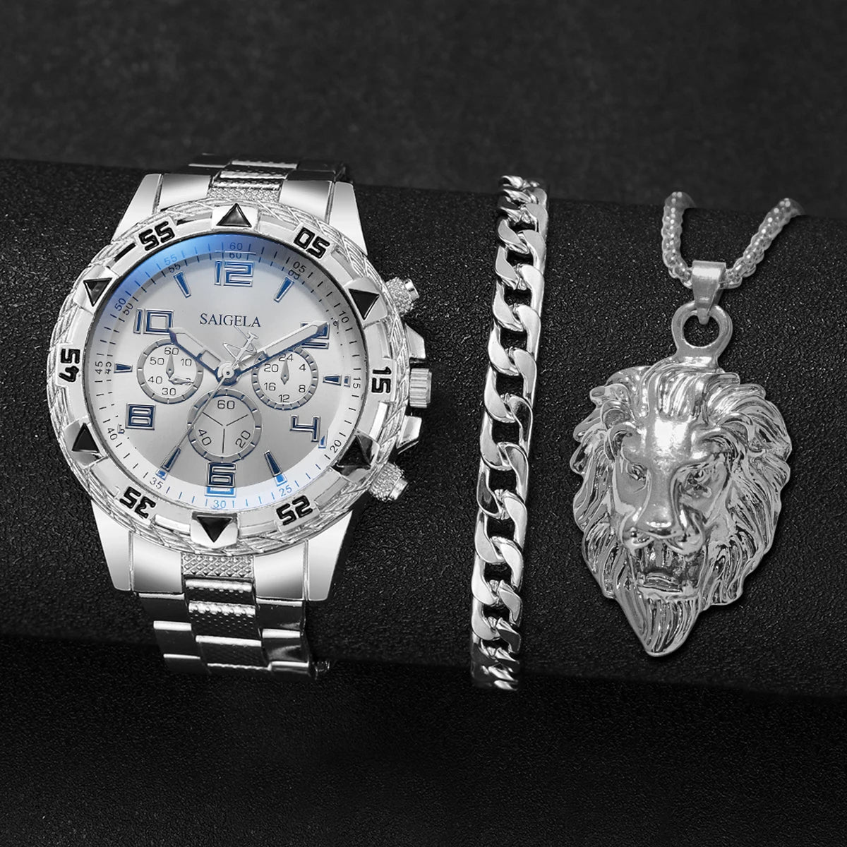 Men's Steel Watch & Jewelry Set (3pcs)