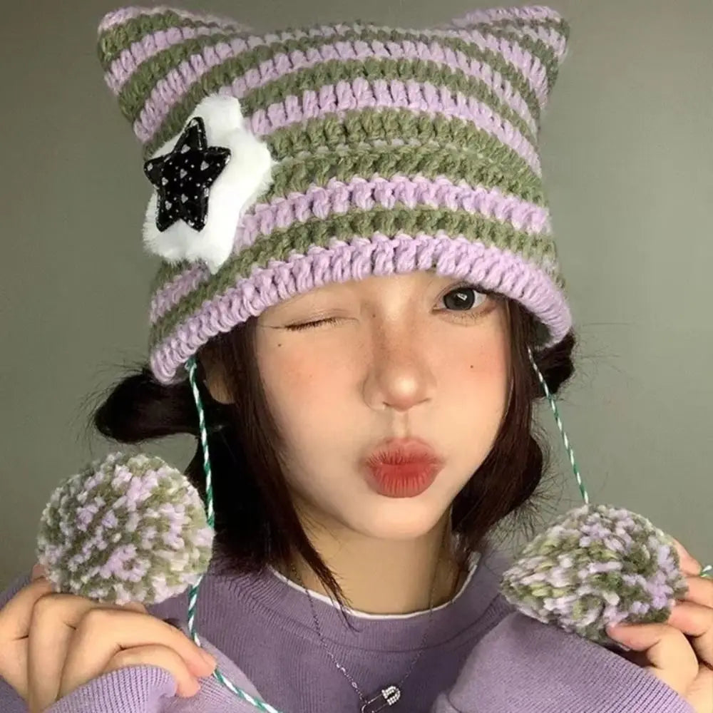 Y2K Devil Ear Knitted Beanie