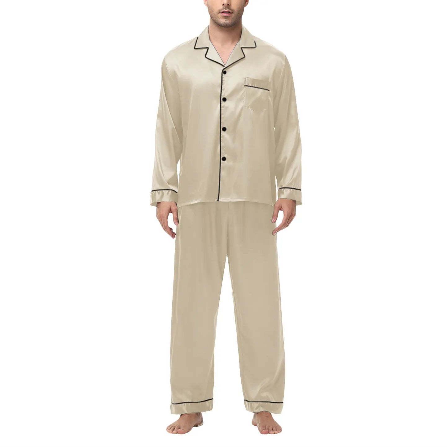 Men's Silk Satin Long Sleeve Pajama Shirt