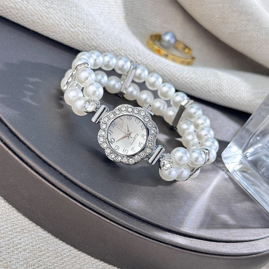 Women's Pearl Diamond Elastic Bracelet Watch