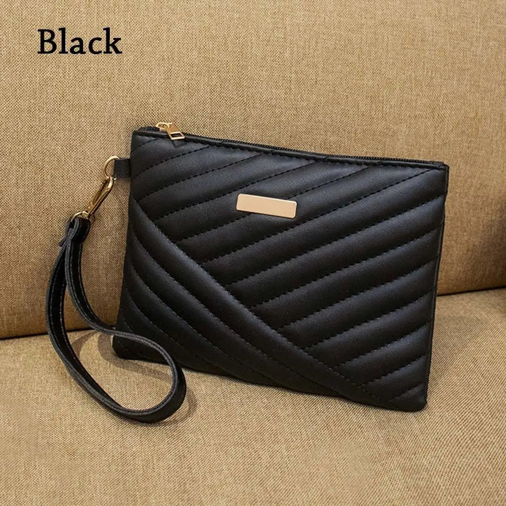 Women's Leather Envelope Wristlet Clutch Bag