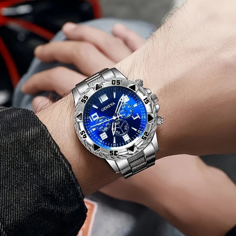 Men's Steel Sport Quartz Watch Set (4pcs)