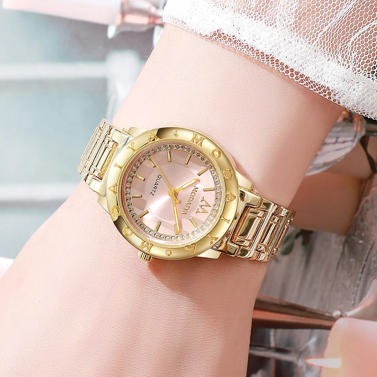 Gold Diamond Quartz Ladies Watch