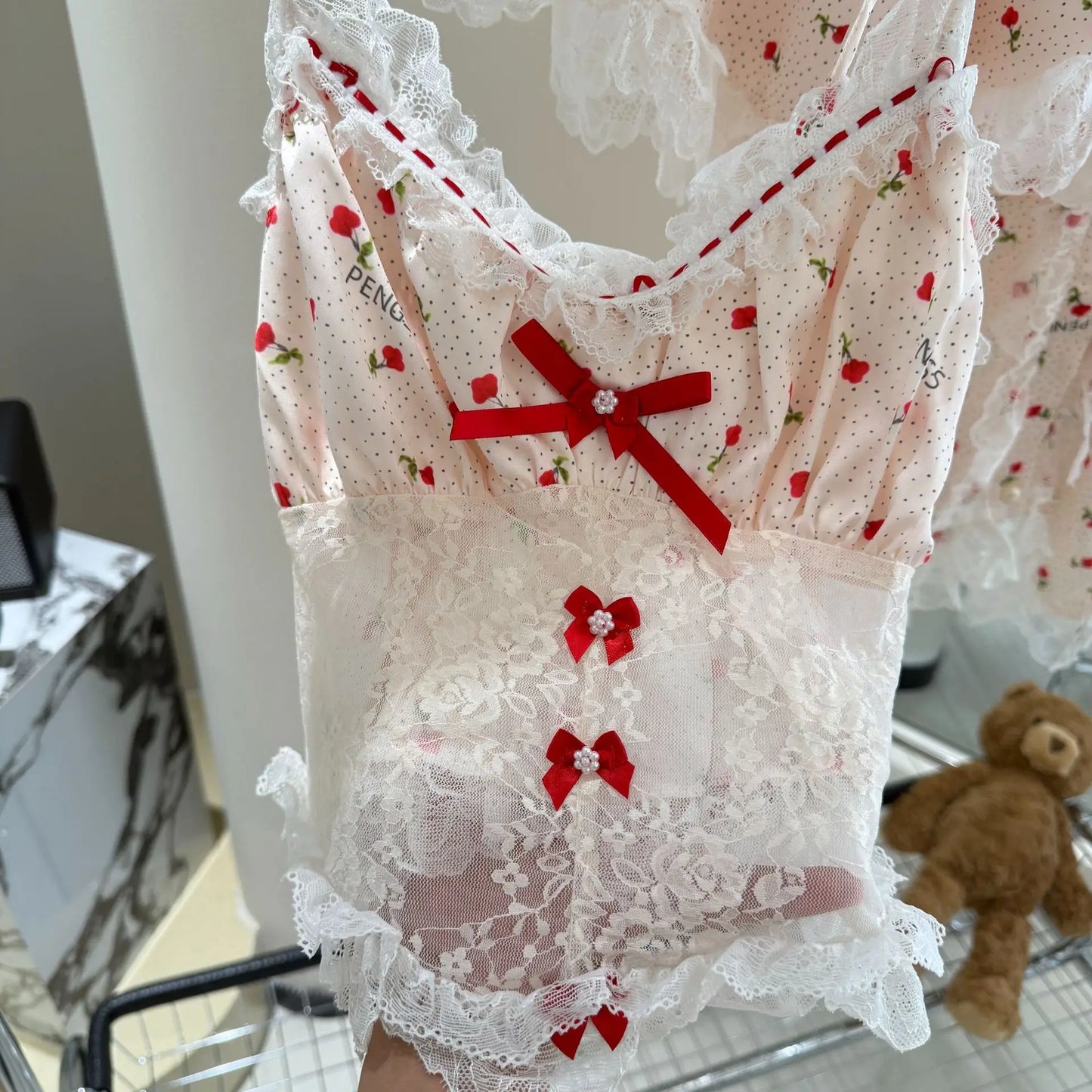 Women's 4-Piece Lace Trim Silk Pajama Set